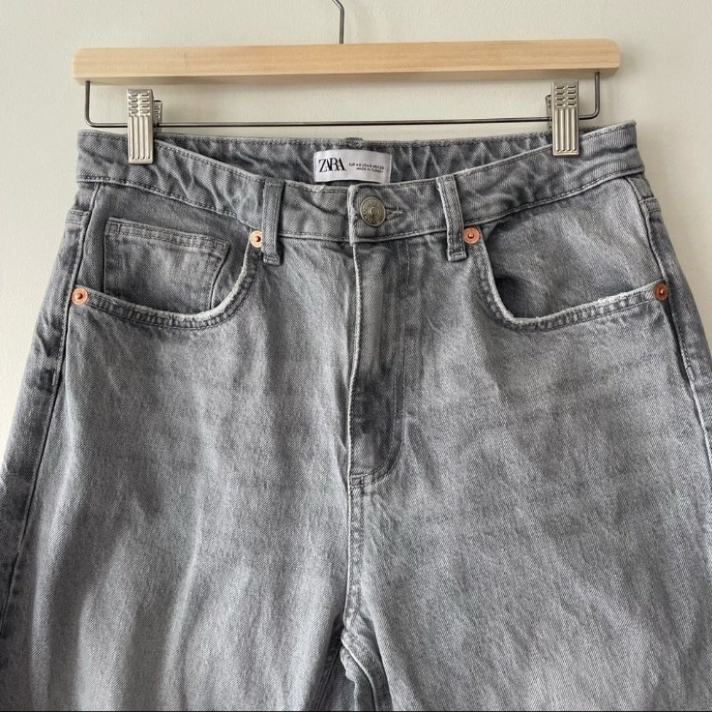 ❌SOLD❌ 𝅺Zara high rise slim straight grey jeans distressed women's size 8 - Picture 7 of 13